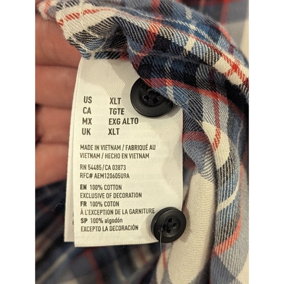 American Eagle Seriously Soft Button Down Shirt Sz XLT Red White Blue - Picture 5 of 10